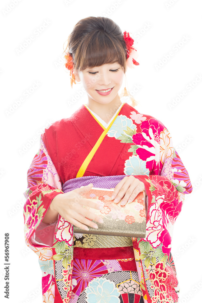 Beautiful asian kimono woman on white background Beautiful asian kimono woman on white background