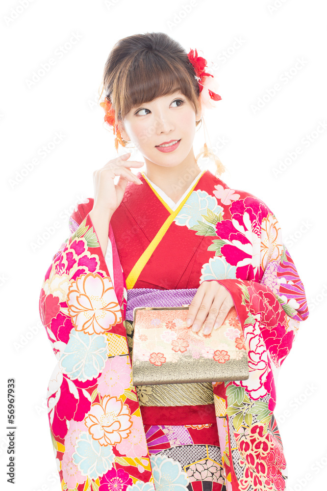 Beautiful asian kimono woman on white background Beautiful asian kimono woman on white background
