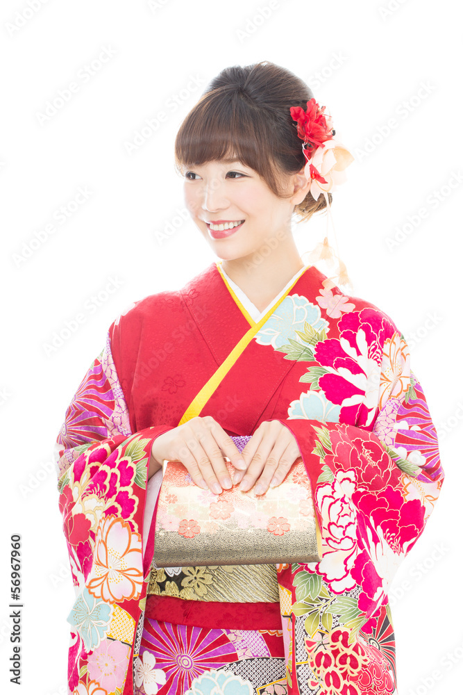 Beautiful asian kimono woman on white background Beautiful asian kimono woman on white background