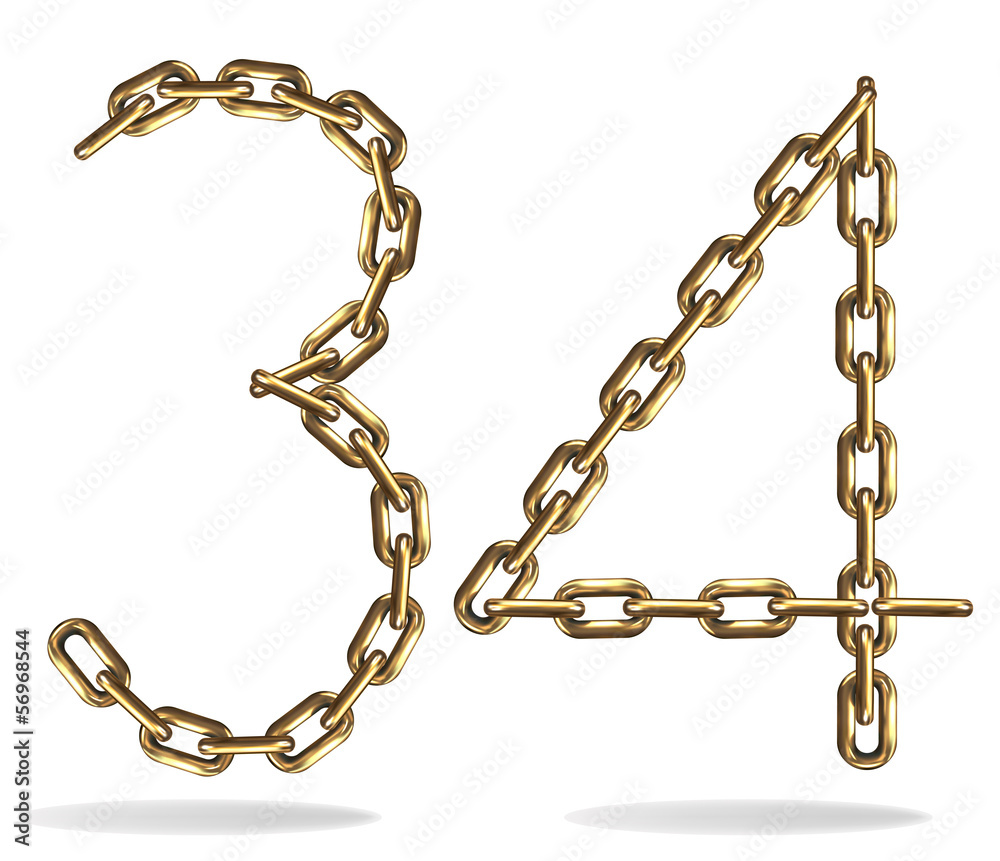 Obraz premium Golden five and six numbers, made with chains