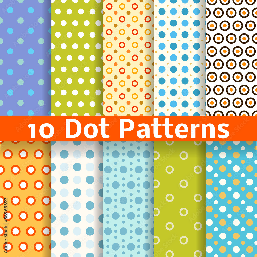 Different dot vector seamless patterns (tiling).