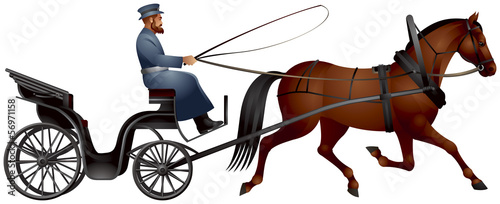 Obraz na płótnie Horse cart, izvozchik, coachman on droshky