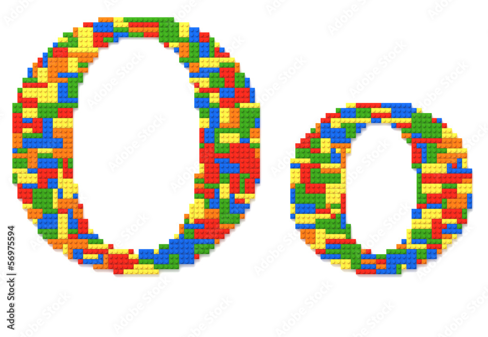 Letter O built from toy bricks in random colors Stock Illustration