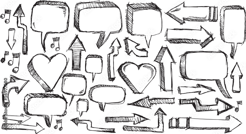 Obraz premium Sketchy doodle Arrows and Speech bubble Vector Illustration Set