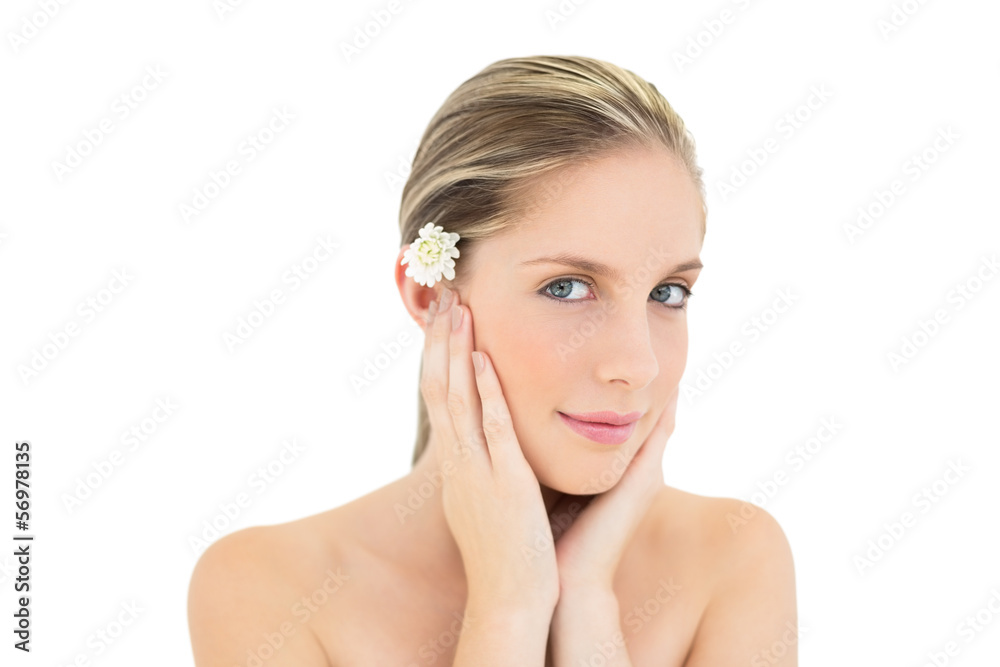 Pensive fresh blonde woman holding her head Pensive fresh blonde woman holding her head