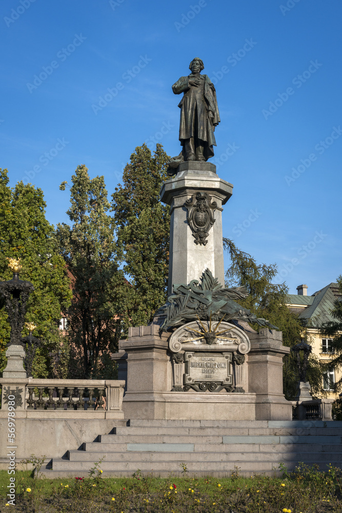 Adam Mickiewicz, famous Polish poet statue in  Warsaw
