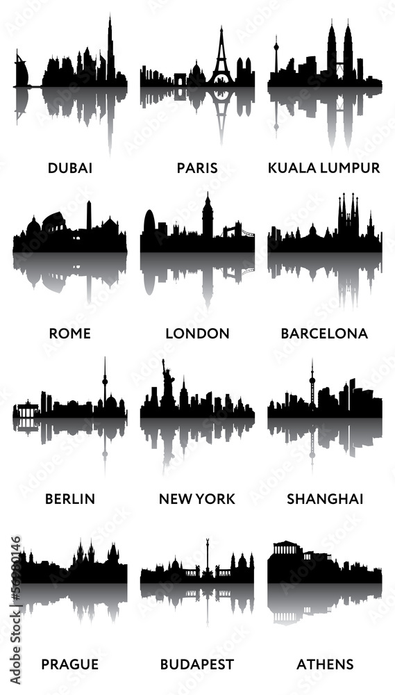 Silhouettes of city panoramas Silhouettes of city panoramas