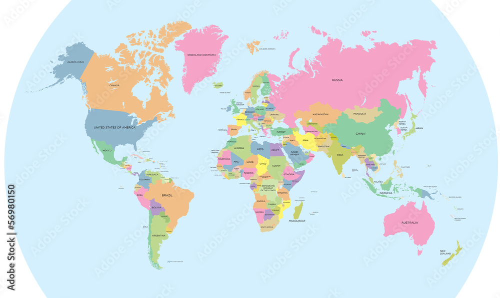 Coloured political map of the world vector