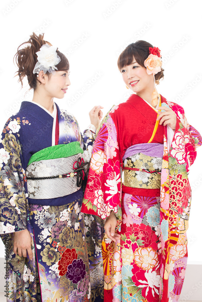 Beautiful asian kimono women on white background Beautiful asian kimono women on white background