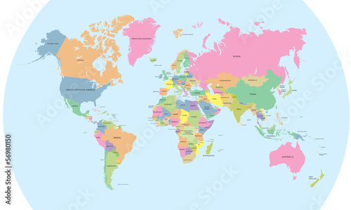 Fototapeta Naklejka Na Ścianę i Meble -  Coloured political map of the world vector