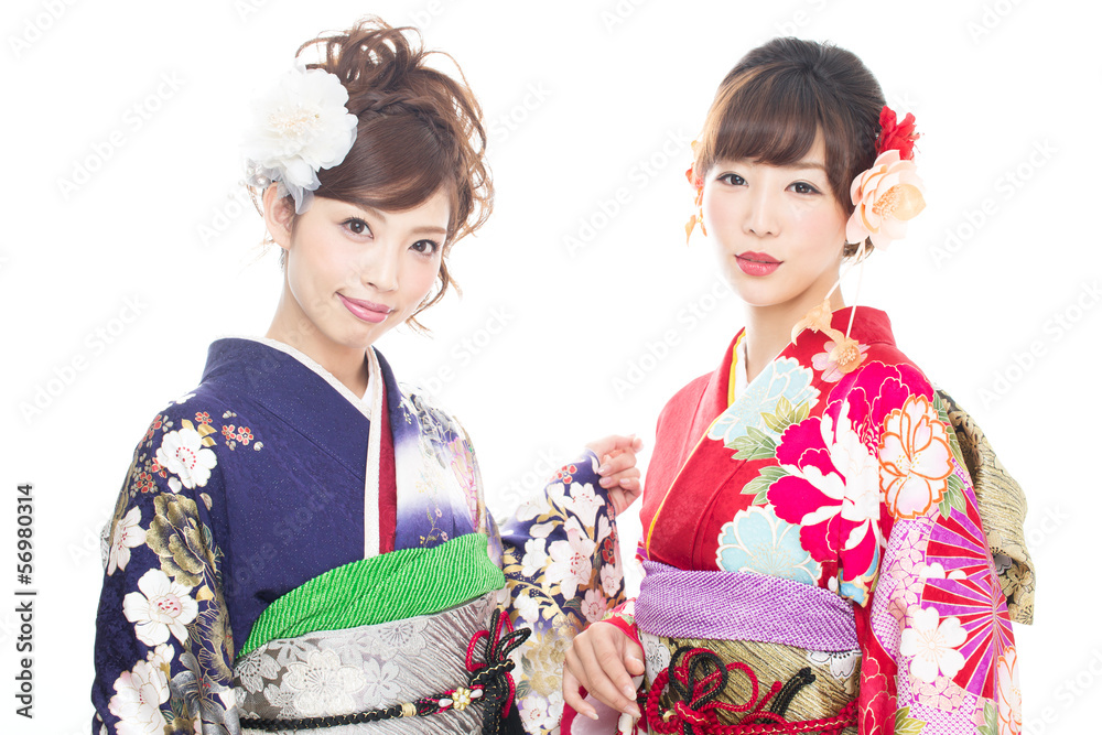 Beautiful asian kimono women on white background Beautiful asian kimono women on white background