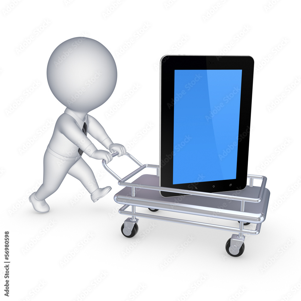 Tablet PC on a pushcart.