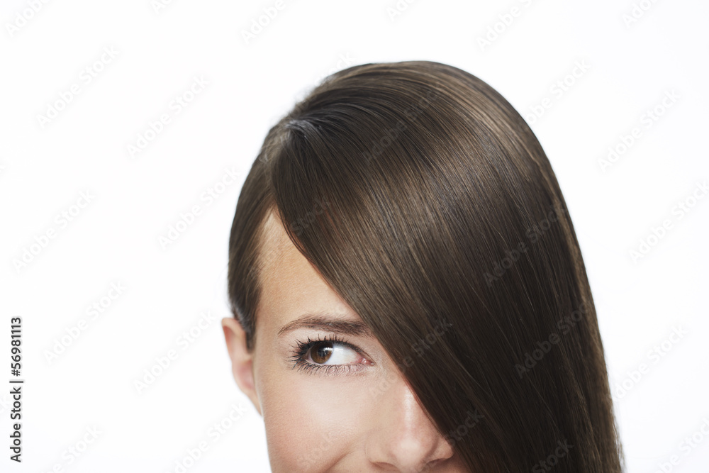 Young woman with hair covering face Young woman with hair covering face