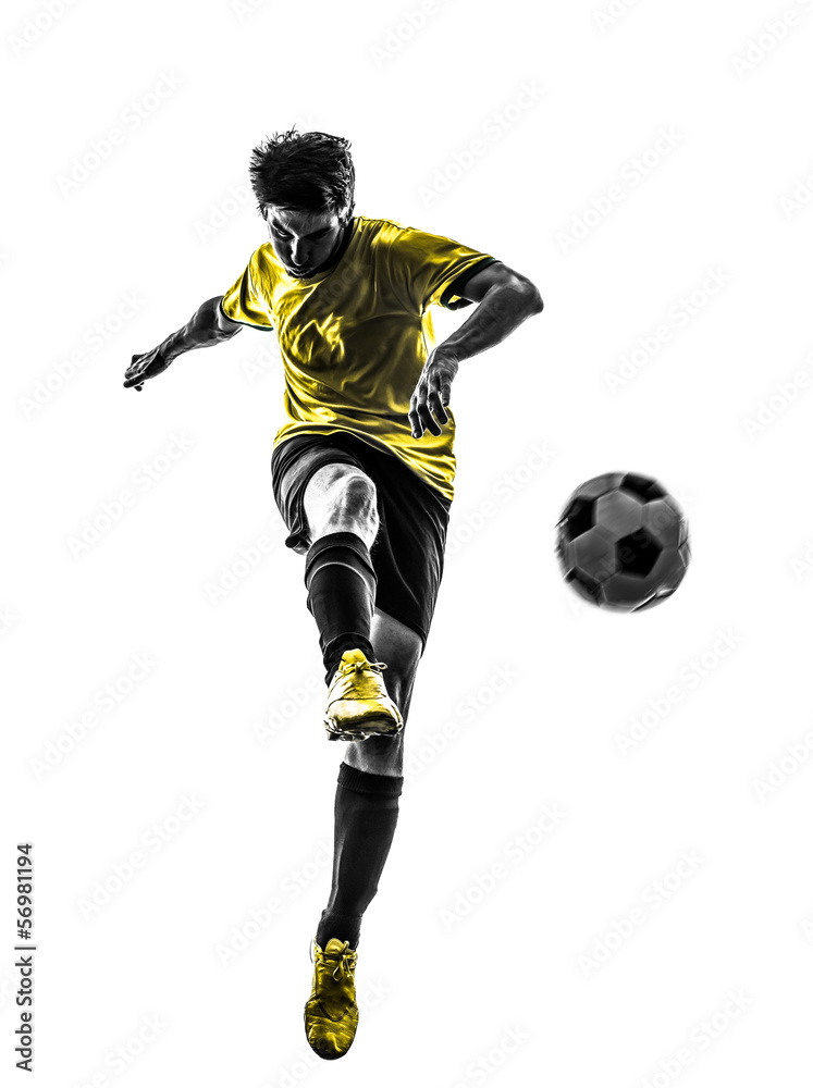brazilian soccer football player young man kicking silhouette brazilian soccer football player young man kicking silhouette