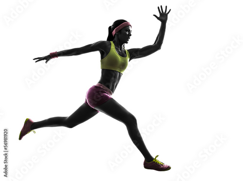 woman runner running jumping  silhouette