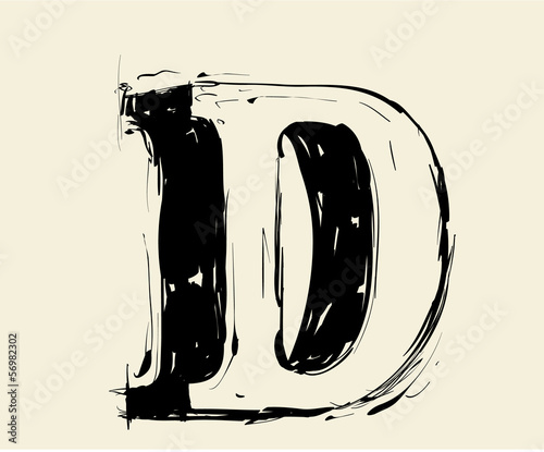 Eroded calligraphic vintage styled ABC. Vector. letter D