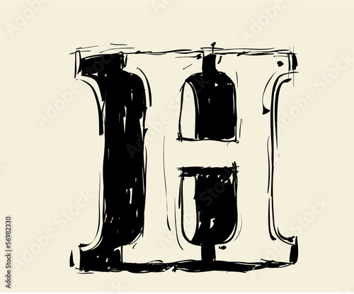 Eroded calligraphic vintage styled ABC. Vector. letter H