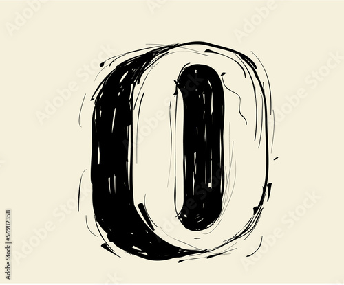 Eroded calligraphic vintage styled ABC. Vector. letter O