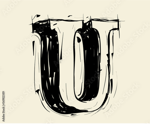 Eroded calligraphic vintage styled ABC. Vector. letter U