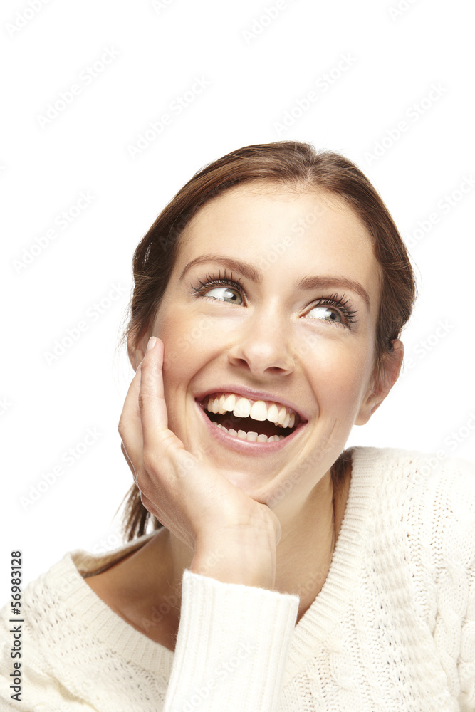 Portrait of a young hopeful woman on a white background Portrait of a young hopeful woman on a white background