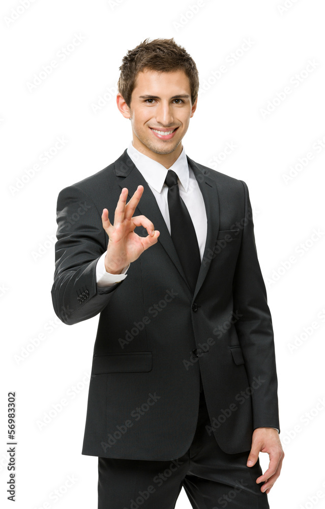 Half-length portrait of ok gesturing businessman Half-length portrait of ok gesturing businessman
