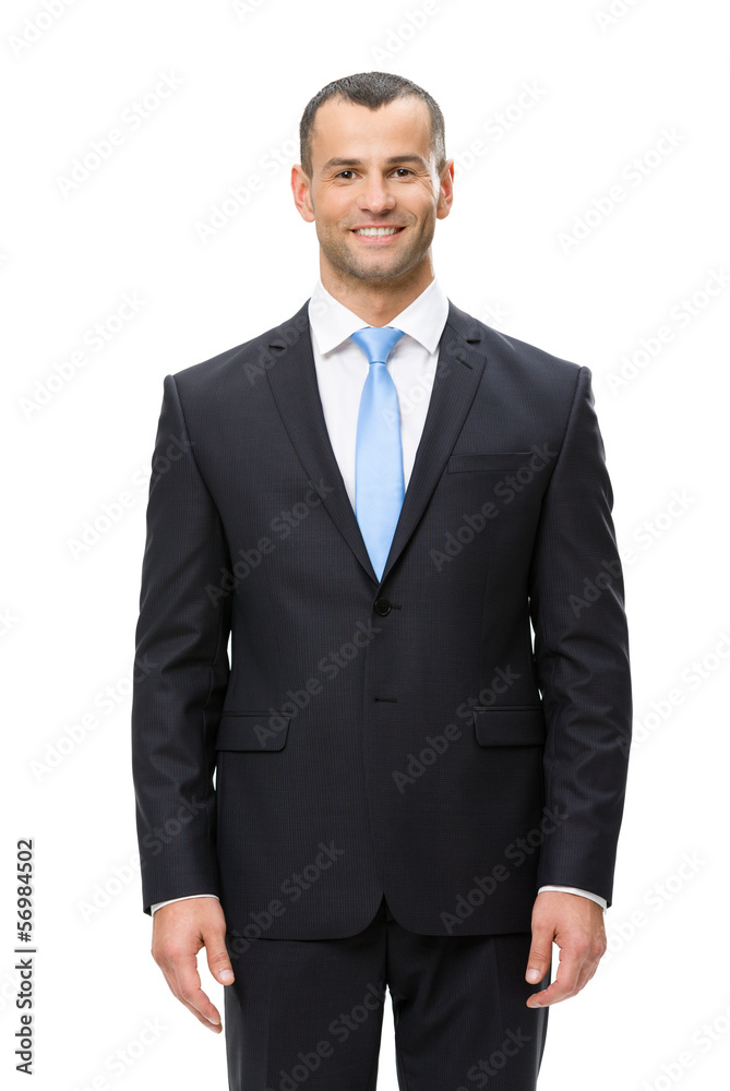 Half-length portrait of smiling businessman, isolated Half-length portrait of smiling businessman, isolated