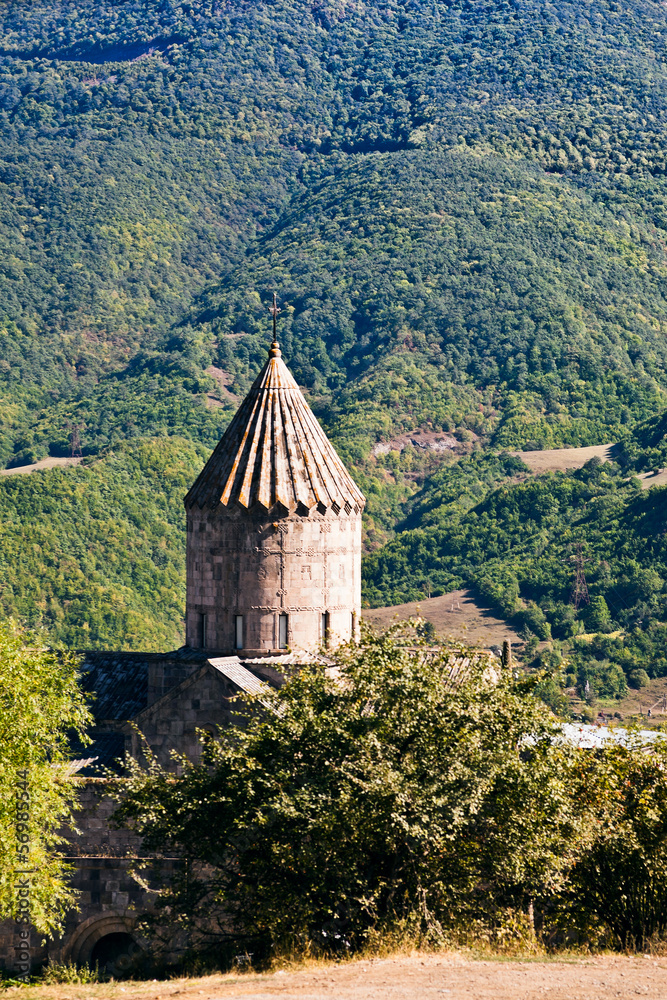 tower of Tatev Monastery in Armenia