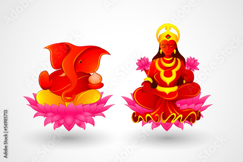 illustration of Goddess Lakshmi and Lord Ganesha in Diwali