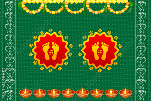 vector illustration of footprints of Goddess Lakshami on Diwali
