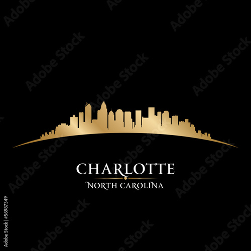 Charlotte North Carolina city skyline silhouette black backgroun