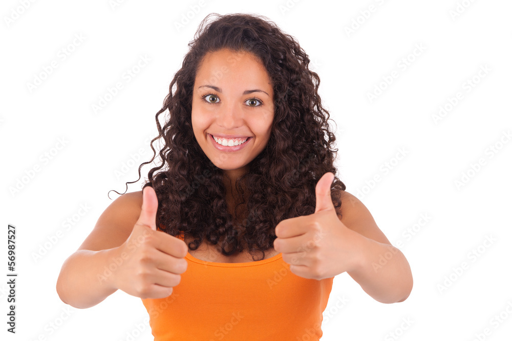 Portrait Of Young Woman Showing Thumb up sign Portrait Of Young Woman Showing Thumb up sign