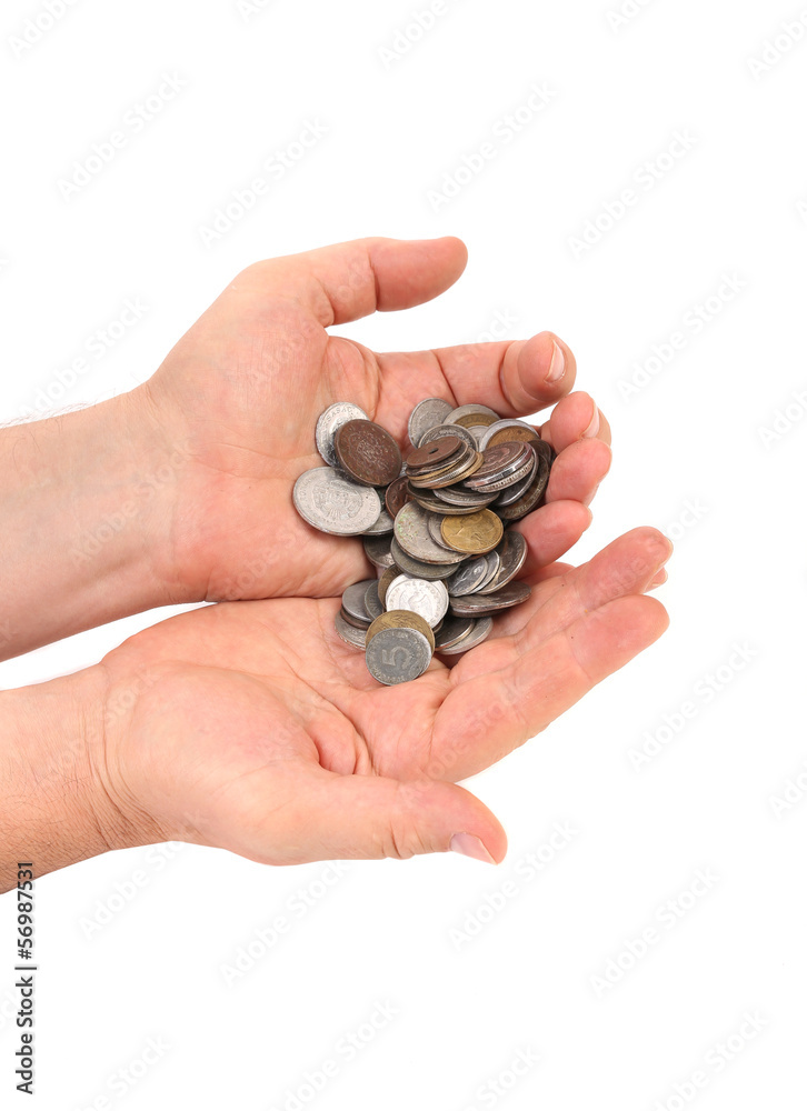 Coins in man hands.