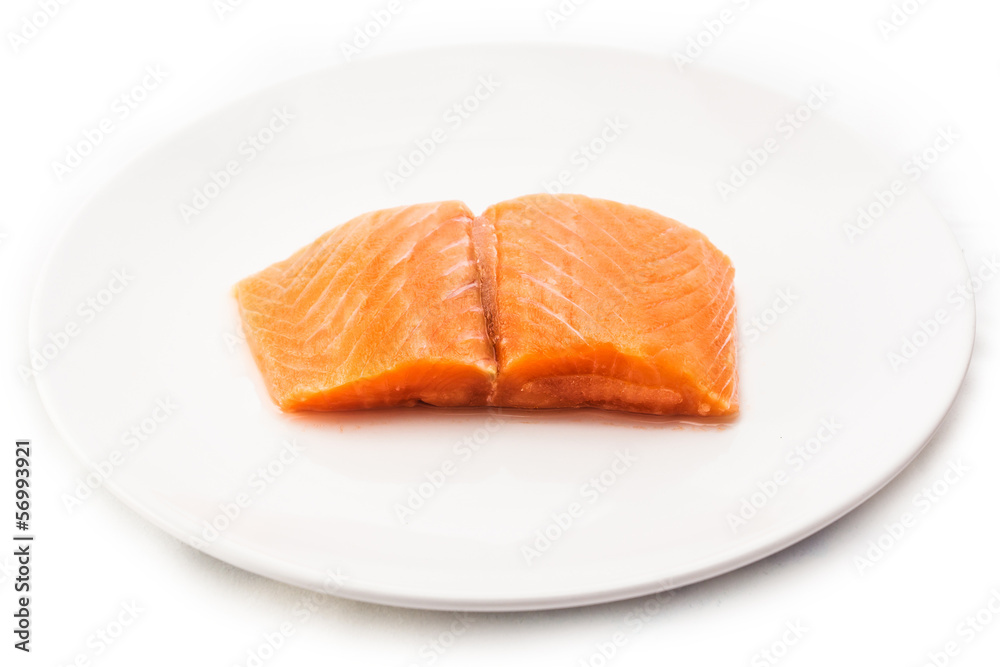 salmon steak red fish on white background salmon steak red fish on white background
