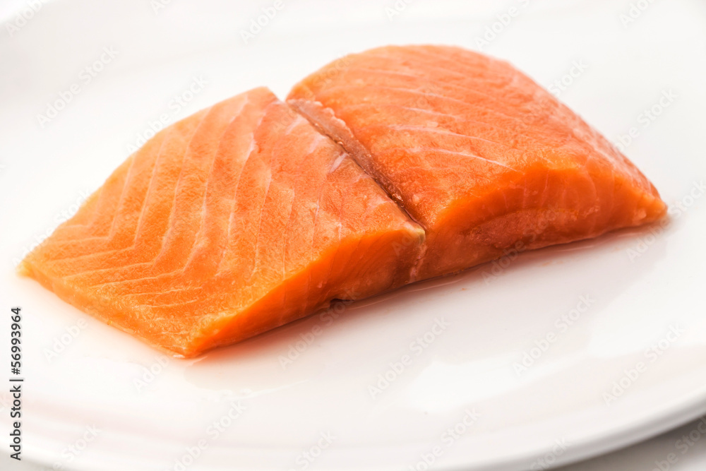 salmon steak red fish on white background salmon steak red fish on white background