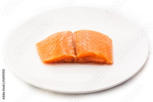 salmon steak red fish on white background
