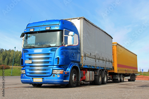 Blue Truck with Semi Trailer