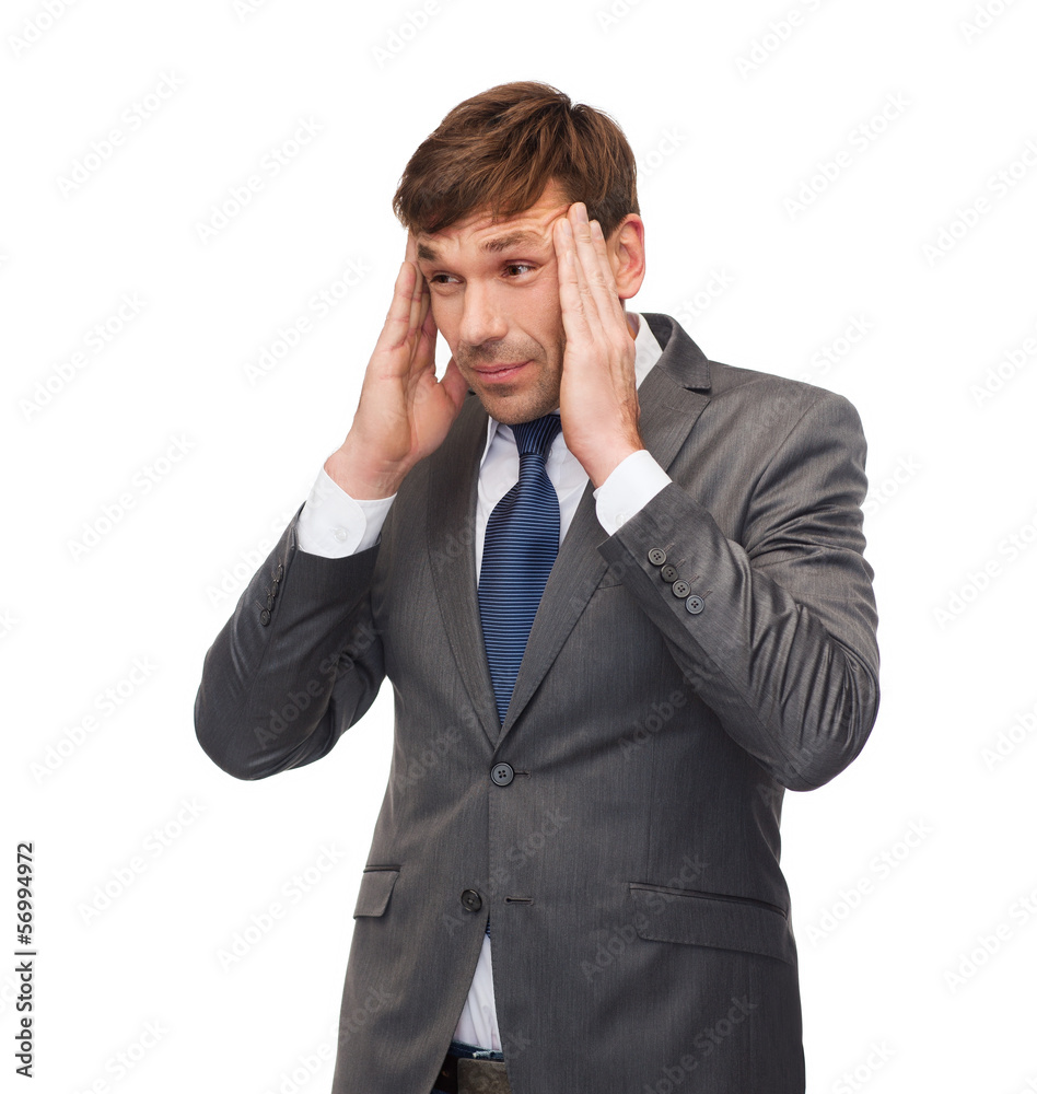 stressed buisnessman or teacher having headache stressed buisnessman or teacher having headache