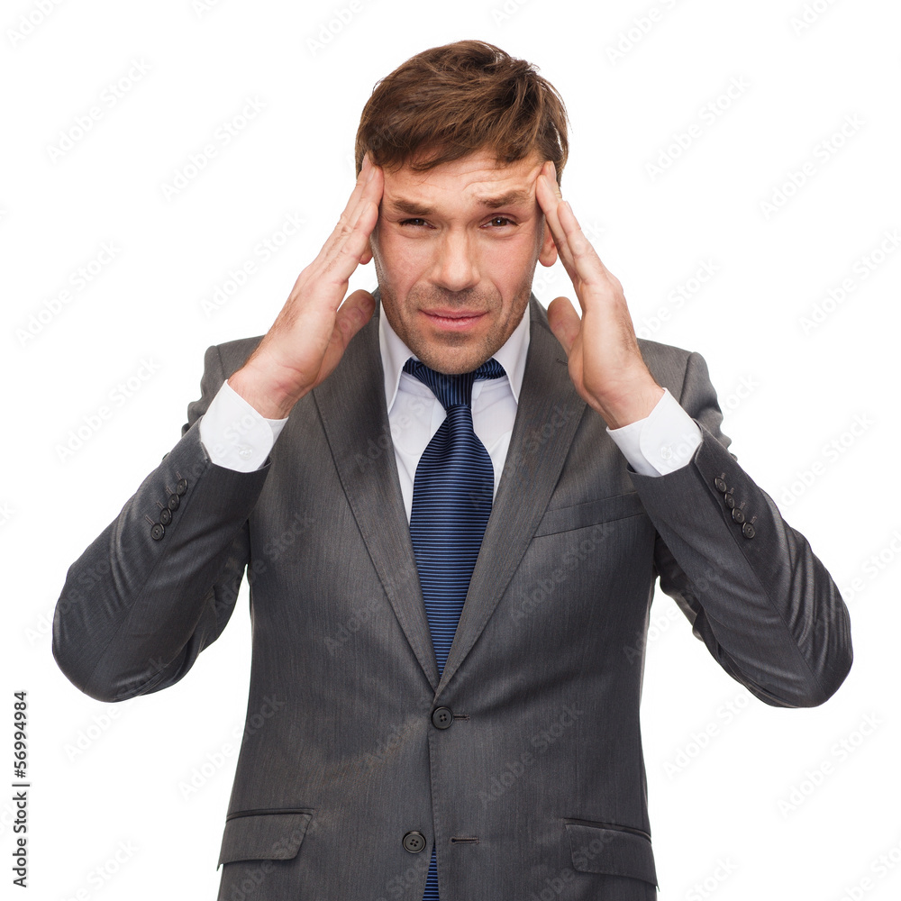 stressed buisnessman or teacher having headache stressed buisnessman or teacher having headache
