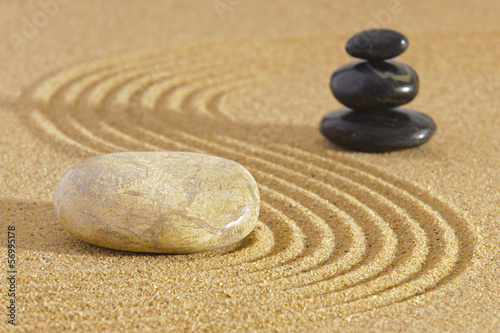 Photography Japan ZEN garden in sand with stone