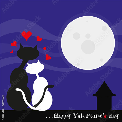 illustrazione di gatti innamorati sotto la luna piena