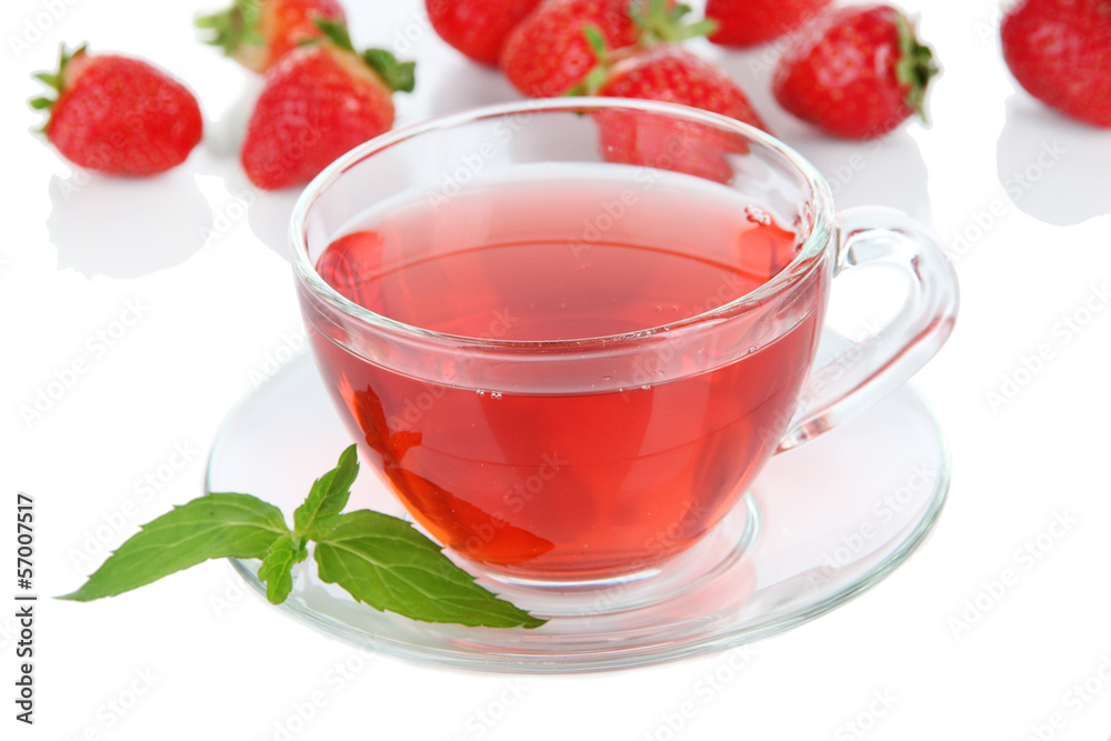 Delicious strawberry tea isolated on white Delicious strawberry tea isolated on white