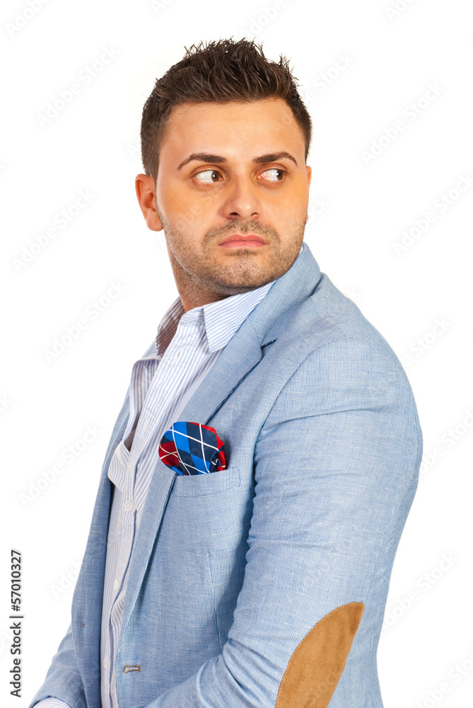 Executive man looking over shoulder Executive man looking over shoulder