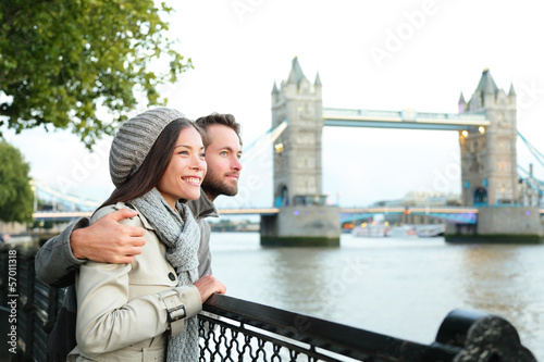 Happy couple by Tower Bridge, River Thames, London