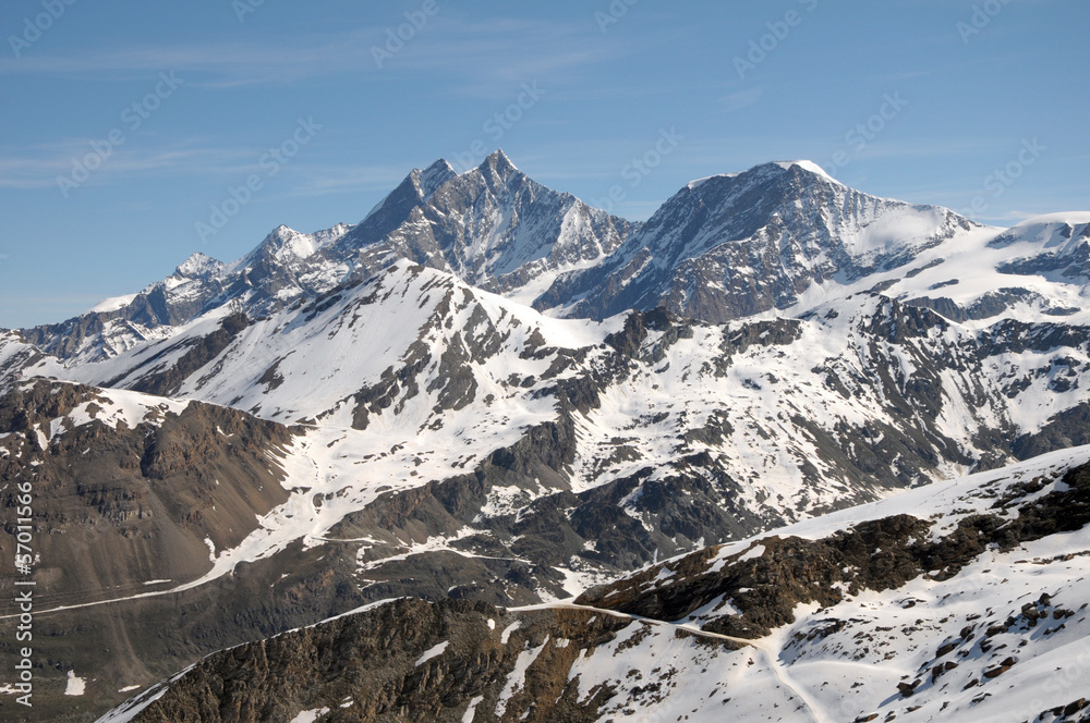 Dom across snowfields at Gornergrat in Swiss Alps