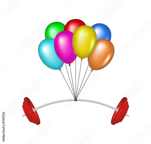Multicolored glossy balloons lifting a heavy barbell