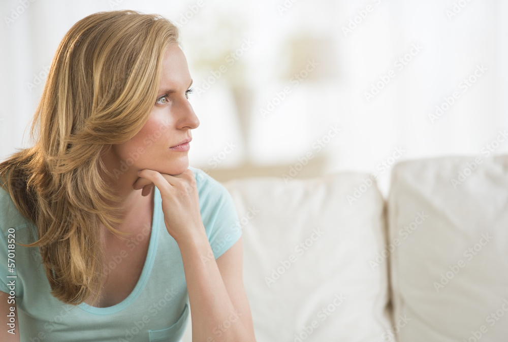 Woman With Hand On Chin Looking Away Woman With Hand On Chin Looking Away