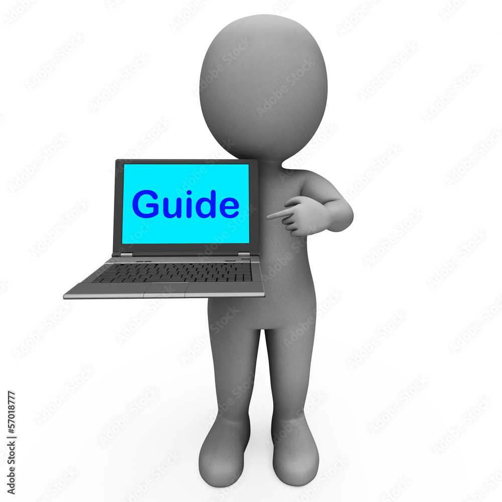 Guide Character Laptop Shows Help Assistance Or Guidance Guide Character Laptop Shows Help Assistance Or Guidance