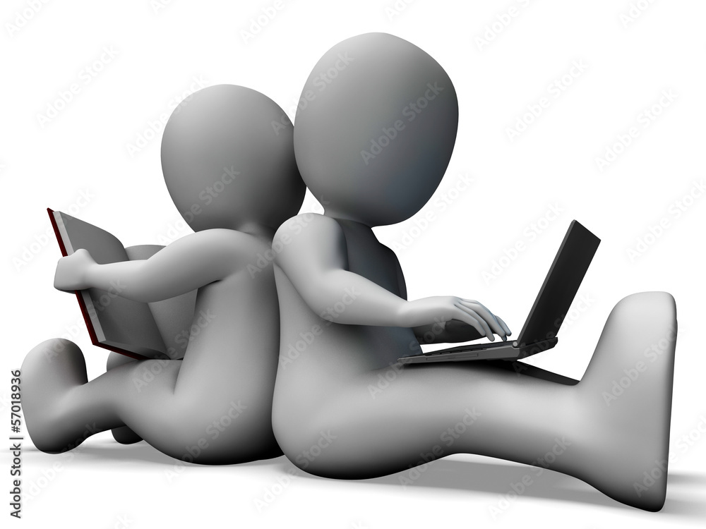 Students Studying Showing Book Or Online Learning