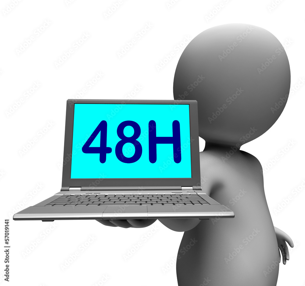 Forty Eight Hour Laptop Character Shows 48h Delivery Or Service Forty Eight Hour Laptop Character Shows 48h Delivery Or Service