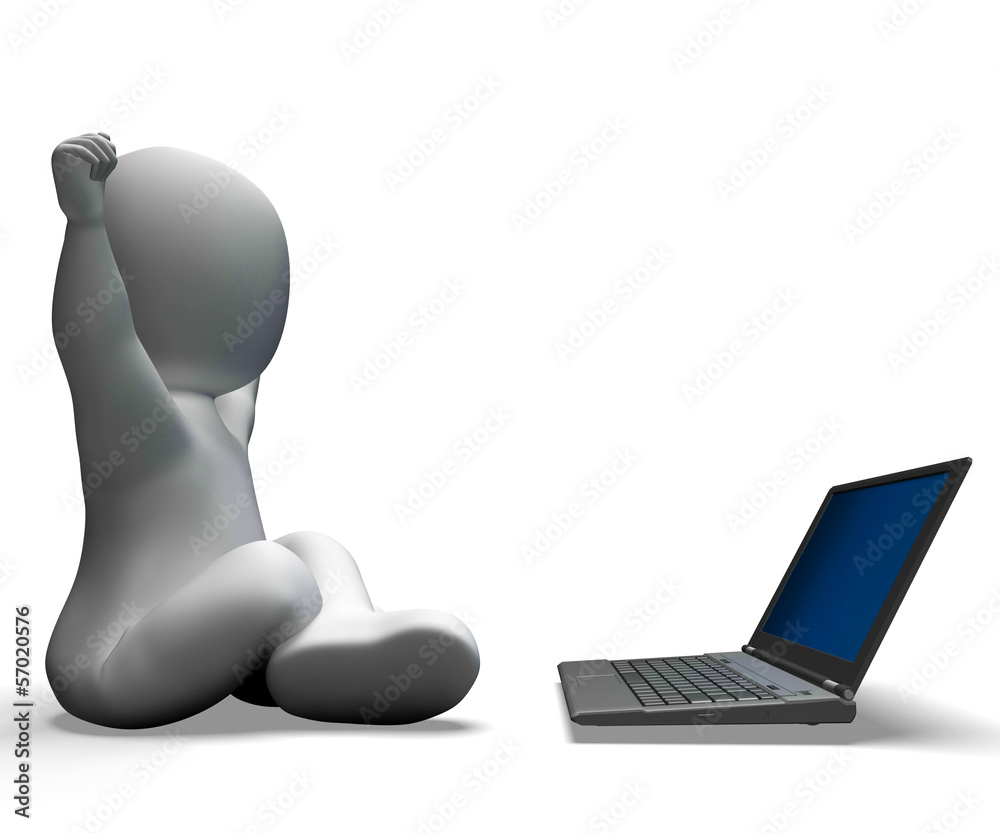 PC And Character Shows Browsing Internet Online PC And Character Shows Browsing Internet Online